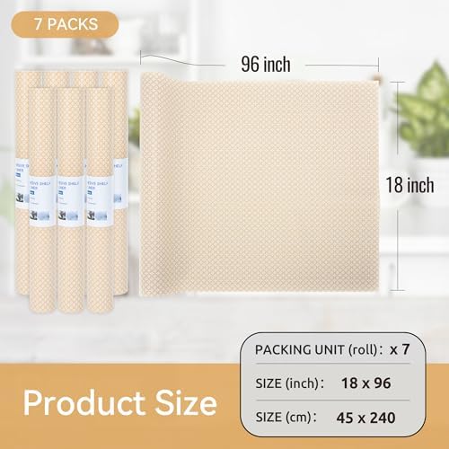 FIFTY FEET 18"x96" Non-Adhesive Shelf Liner for Kitchen Cabinets and Drawers, Washable Non-Slip PVC Cabinet Liner (Yellow Circle)(7 Roll)