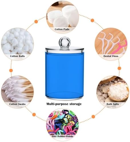 Gredecor 4 Pack Dodger Blue Qtip Holder Organizer Dispenser Clear Bathroom Storage Canister Cotton Ball Holder Bathroom Containers for Cotton Swabs/Pads/Floss