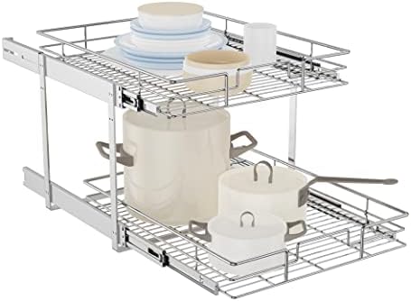 LOVMOR Individual Pull Out Cabinet Organizer, 2 Tier Slide Out Cabinet Drawers, Pots and Pans Organizer and Storage Pantry Shelf for Kitchen (22½" W x 21½" D)