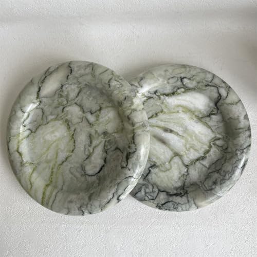 Natural Marble Round Vanity Tray Jewelry Makeup Dish Decorative Tray for Coffee Table,Bathroom,Bedroom (Green Emerald)