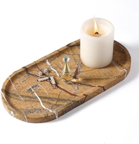 Koville Indian Natural Marble Decorative Tray, 12"x6" - Countertop Organizer, Catchall for Perfume, Candles, Jewelry