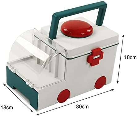 Derefine Medicine Box, Cute Ambulance Shape Double Layer Large Capacity Medicine Storage Box with Portable Handle, Multifunctional Sturdy Durable Storage Organizer Baskets for Home(Green)