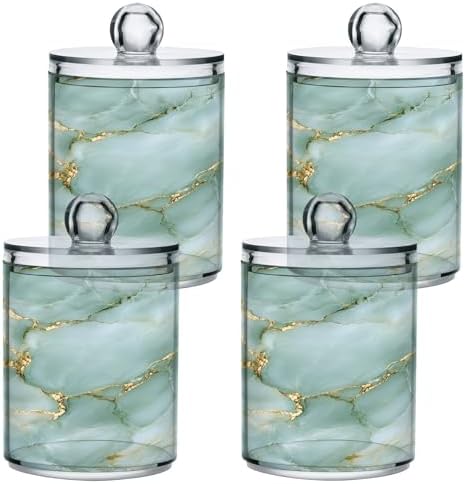 MNSRUU 2 Pack Qtip Holder Organizer Dispenser Teal Abstract Marble Bathroom Storage Canister Cotton Ball Holder Bathroom Containers for Cotton Swabs/Pads/Floss