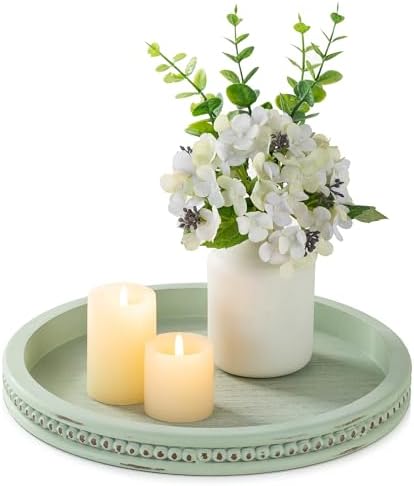 Hanobe Sage Green Decor Tray, Beaded Edge & Distressed Finish