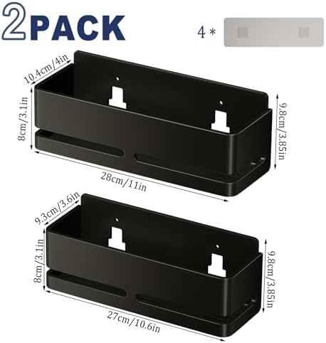 Shower Caddy,2-Pack Shower Shelf,no Drill Shower Organizer(Black)
