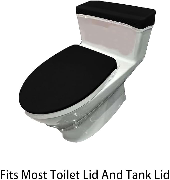 Madeals Velvet Toilet Lid Cover and Tank Lid Cover with Memory Foam Toilet Mat 3 Piece Toilet Contour Mat Set Black