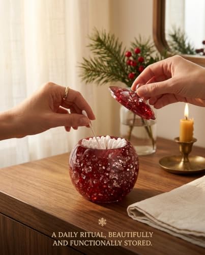 LUANT 3-Piece Resin Bathroom Accessory Set with Dispenser, Tumbler, Cotton Holder Red