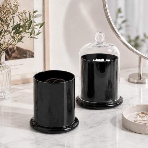 rejomiik Qtip Holder Glass Apothecary Jars with Lids Bathroom Storage Black