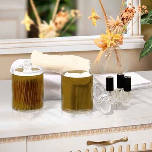 Gredecor 4 Pack Goldenrod Qtip Holder Organizer Dispenser Clear Bathroom Storage Canister Cotton Ball Holder Bathroom Containers for Cotton Swabs/Pads/Floss
