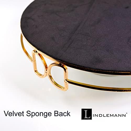 Decorative Tray Metal Mirrored Round Serving Trays with Butterfly Handles Perfume Jewelry Trinket Organizer for Bathroom Vanity Home Décor (Gold, 12")