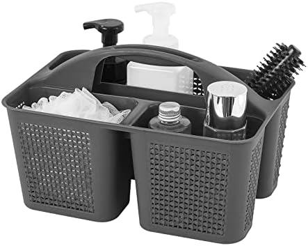 Plastic Portable Shower Caddy Basket with Handle, 3 Compartments, Dark Grey
