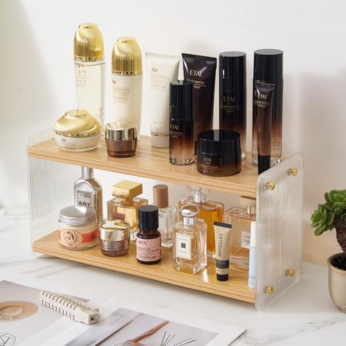 SARUFO Bathroom Counter Organizer, 2 Tier Vanity Shelf for Makeup, Skincare, Perfume, Cologne and Cosmetics - Countertop Storage for Sink, Vanity, Dresser, Cabinet, Rack and Tray