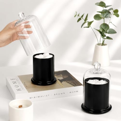 rejomiik Qtip Holder Glass Apothecary Jars with Lids Bathroom Storage Black