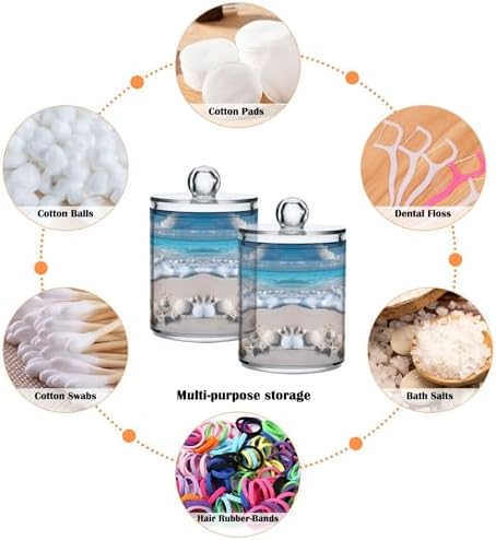 MNSRUU 2 Pack Qtip Holder Organizer Dispenser Various Shells Bathroom Storage Canister Cotton Ball Holder Bathroom Containers for Cotton Swabs/Pads/Floss