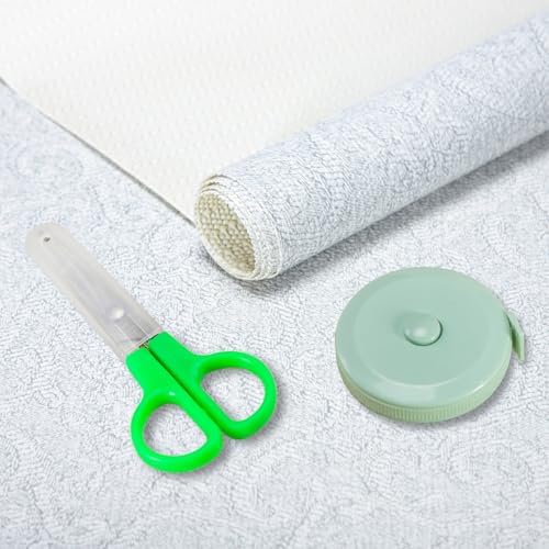 18X96 Inch Shelf Liner with Scissor & Tape Measure for Kitchen Cabinets, PVC Drawer Liner for Dresser Non-Slip Bathroom, Non-Adhesive Cabinet Liner Washable (White)