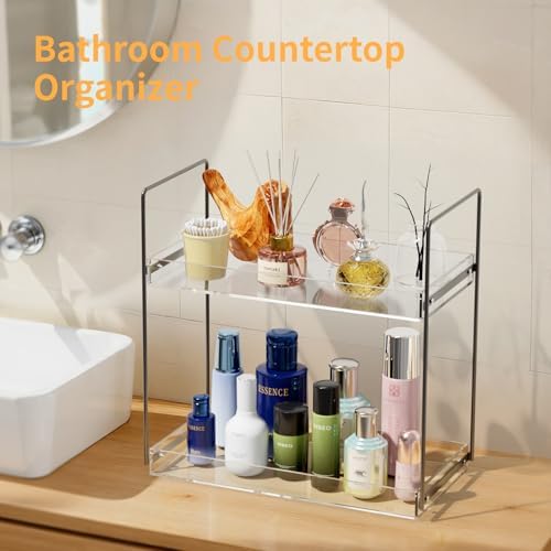 NPPLUS 2 Tier Bathroom Counter Organizer Matte Black+Clear Acrylic Vanity