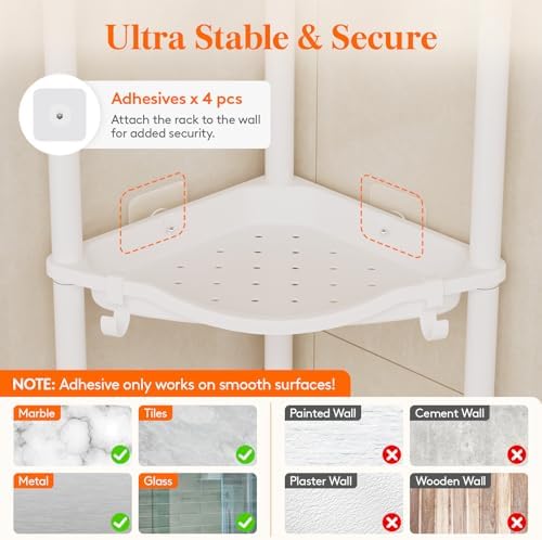 Lifewit 3 Tier Corner Shower Caddy with Hooks, Bathroom Organizer, White