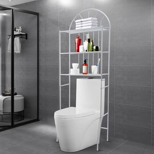 Generic Metal 3 Tier Over The Toilet Rack, Toilet Storage Rack, Bathroom Space Saver with Multi-Functional Shelves, Bathroom Stand Organizer Storage Cabinet, Modern Shelf Bathroom (White)