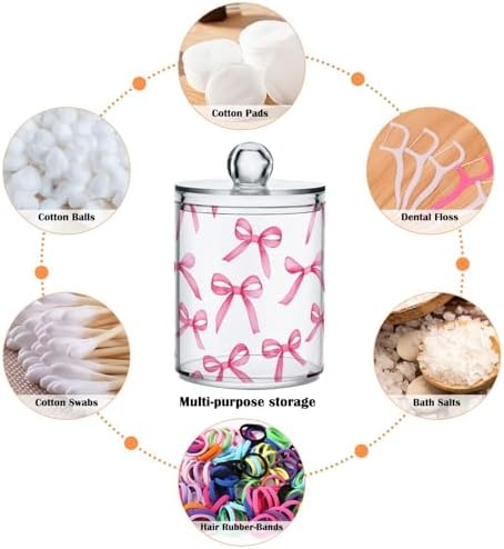 ALAZA 2 Pack Qtip Holder Pink Bows, Cotton Swab Dispenser with Lid Bathroom Containers Canister Organizer Storage Jar