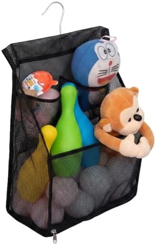 ALYER Hanging Mesh Bath Toy Organizer Bag,Large Shower Storage Caddy with Durable Hanger (Black)