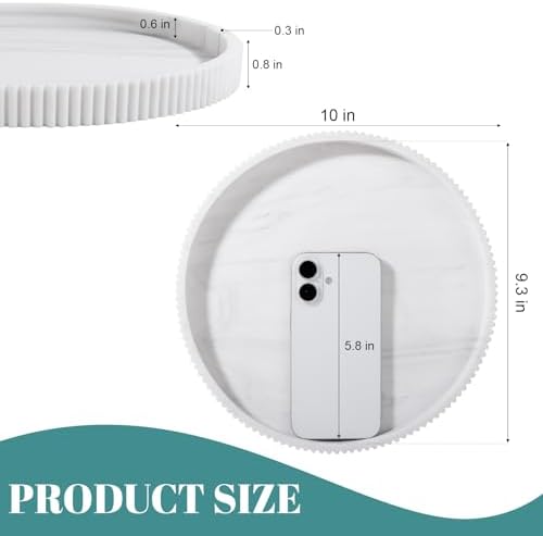 Silicone Bathroom Tray Round Perfume Tray Coffee Table Decor, 10" Marble
