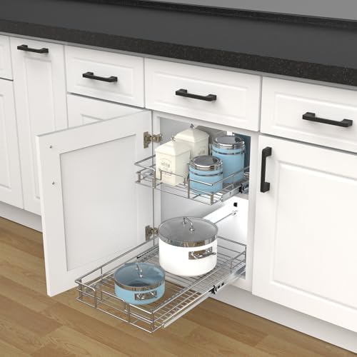 Pulloutor Pull Out Cabinet Organizer,Slide Out Kitchen Cabinet Storage Shelf and Drawer Organizer NEED 18" W and 22" D Cabinet, Chrome Finish (17 * 21 in)