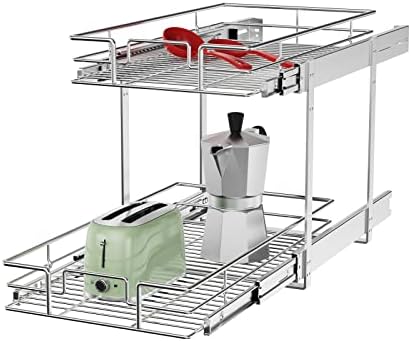 ROOMTEC Individual Pull Out Cabinet Organizer (11½" W x 21½" D), 2 Tier Spice Rack Organizer for Cabinet, Slide Out Drawer Pantry Shelf Organization and Storage for Kitchen Bathroom