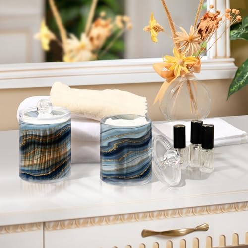 MNSRUU 2 Pack Qtip Holder Organizer Dispenser Purple Blue Marble Ink Bathroom Storage Canister Cotton Ball Holder Bathroom Containers for Cotton Swabs/Pads/Floss