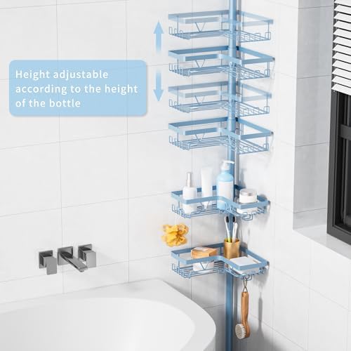 KEGII Shower Caddy Tension Pole, L-Shaped Corner Bathroom Organizer, Blue