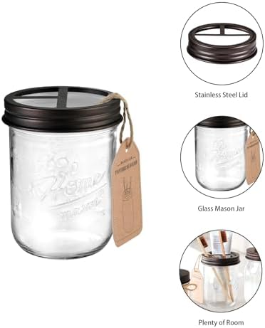 SheeChung 2 Piece Mason Jar Soap Dispenser and Toothbrush Holder Set,Bronze