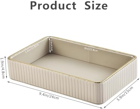 PU Leather Valet Tray,Desk Organizer Tray Nightstand Organizer Trinket Dish Storage Key Bowl Decorative Trays for Phone Wallet Jewelry Watch,Bathroom Bedroom Perfume Vanity Trays,Beige