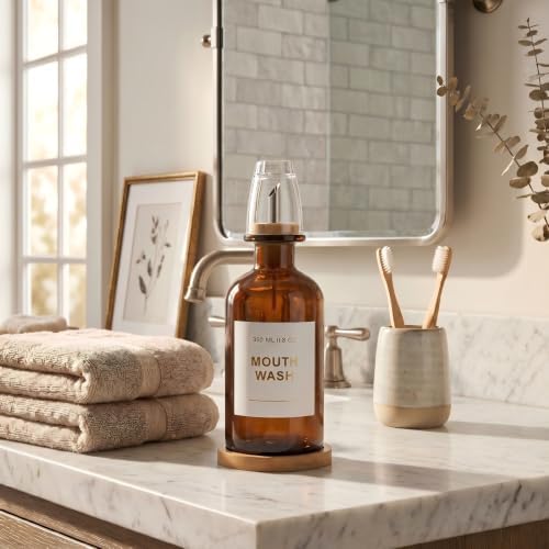 11.8OZ Glass Mouthwash Dispenser for Bathroom, Amber