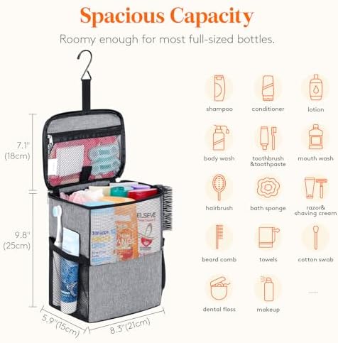 Lifewit Shower Bag Mesh Shower Caddy Portable College Dorm Room Essentials Tote Bag for Bathroom, Gym, Travel, Camping Quick Dry Hanging Shower Organizer Basket Toiletry Bag, Medium, Grey