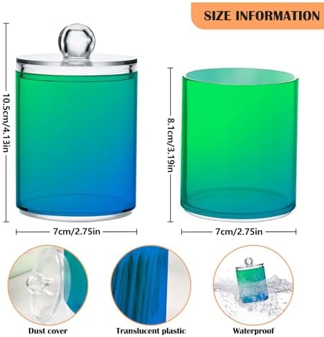 Gredecor 4 Pack Green Blue Gradients Qtip Holder Organizer Dispenser Clear Bathroom Storage Canister Cotton Ball Holder Bathroom Containers for Cotton Swabs/Pads/Floss