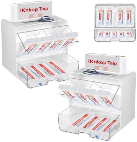 YEXEXINM 2 PCS Bandages Storage Organizer for Wall Large Bandage Organizer with Lid 3-Compartment Plastic Bandaid Storage Container for Home Medicine Cabinet, Elastic Bandage Wrap, Cotton Swab