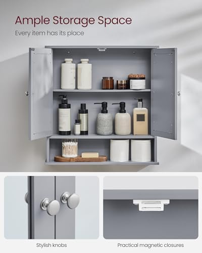 VASAGLE Bathroom Cabinet with Mirror, Wall-Mounted, 2 Mirrored Doors