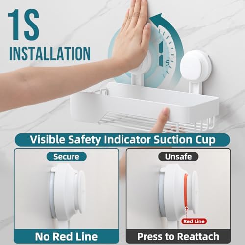 TAILI Shower Caddy Suction Cup Rustproof Metal Visible indicator White