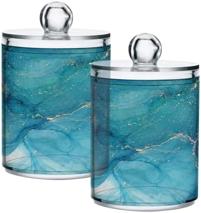 MNSRUU 2 Pack Qtip Holder Organizer Dispenser Blue Marble Abstract Fluid Art Bathroom Storage Canister Cotton Ball Holder Bathroom Containers for Cotton Swabs/Pads/Floss