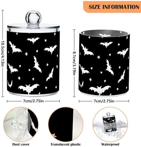 Bats 4 Pack Plastic Qtips Holder Bathroom Organizer Canisters for Cotton Balls/Swabs/Pads/Floss,Plastic Apothecary Jars for Vanity