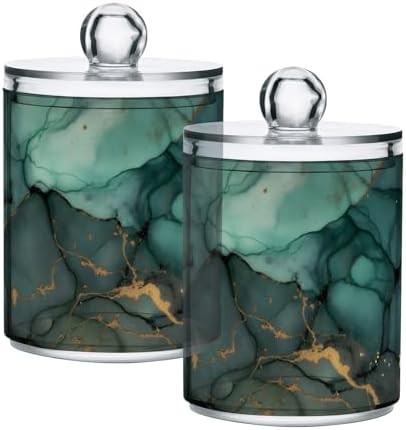 MNSRUU 2 Pack Qtip Holder Organizer Dispenser Turquoise Green Marble Bathroom Storage Canister Cotton Ball Holder Bathroom Containers for Cotton Swabs/Pads/Floss