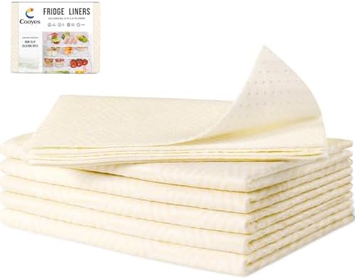 Cooyes 2 in 1 Refrigerator Liners, 6 Pack, 12“ × 24”， Fridge Drawer & Shelf Liners for Kitchen Cabinets Non-Adhesive, Breathable Cloth Material, BPAfree, Keep Produce Fresh Longer