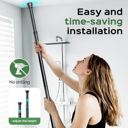 HAMITOR Shower Caddy Tension Pole: Rustproof Quick Install Standing Corner Bathroom Organizer Shelf on Floor for Renters - 4-Tier Large Capacity Storage Rack with Soap Holder for Apartment -Black