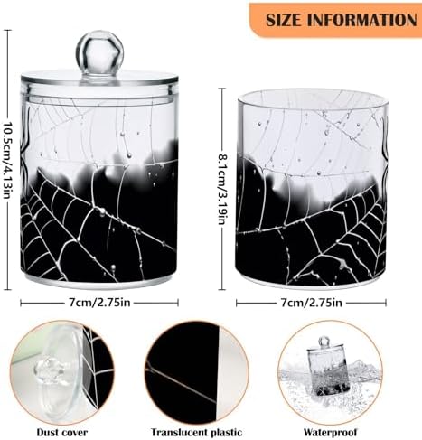 4 Pack Qtip Holder Dispenser with Lids, Halloween Spiderweb Plastic Storage Containers,Bathroom Canisters Organizer for Cotton Ball, Cotton Swab, Cotton Round Pads, Floss 21214424