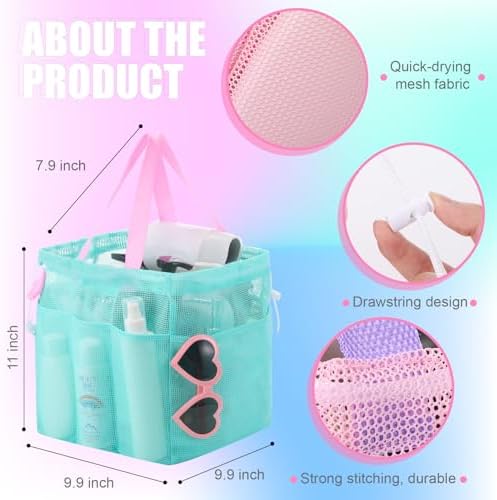 Talltalk Mesh Shower Caddy with Drawstring Basket, Macarons Color, 3 Pcs