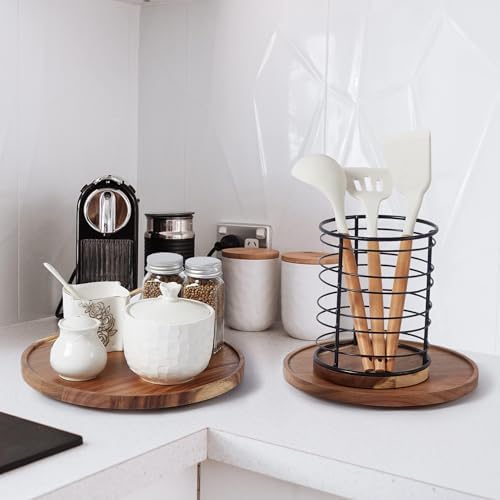 12-inch Acacia Wood Lazy Susan Organizers,Lazy Susan Turntable for Cabinet