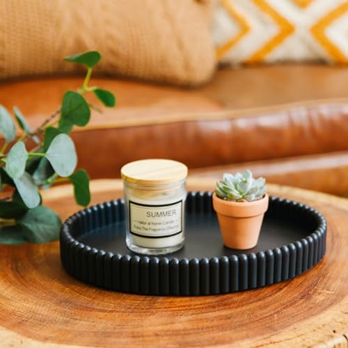 11.8in Black Decorative Tray- Scalloped Flat Oval Concrete Tray