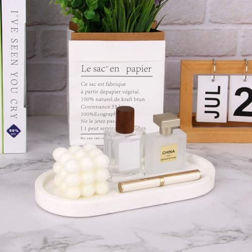 Natural Marble Tray Oval, White, 10 x 5 x 0.6