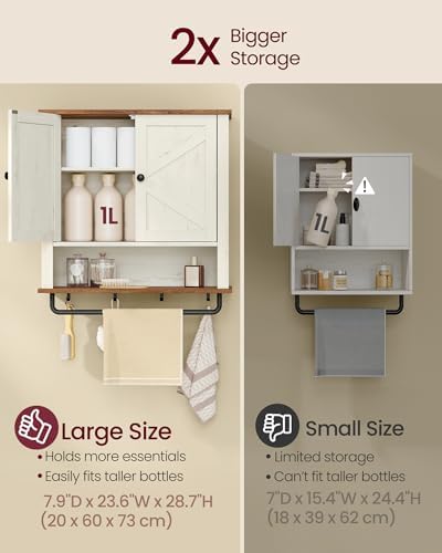 VASAGLE Bathroom Cabinet with Towel Bar, Wall-Mounted, 2 Barn Doors