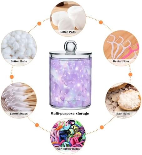ALAZA 2 Pack Qtip Holder Purple Glitter Butterflies, Cotton Swab Dispenser with Lid Bathroom Containers Canister Organizer Storage Jar