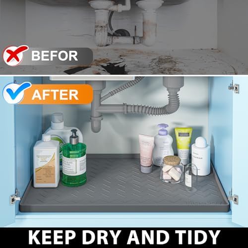 TigeJoy Under Sink Mats for Kitchen Waterproof 31" x 22", Cabinet Liner